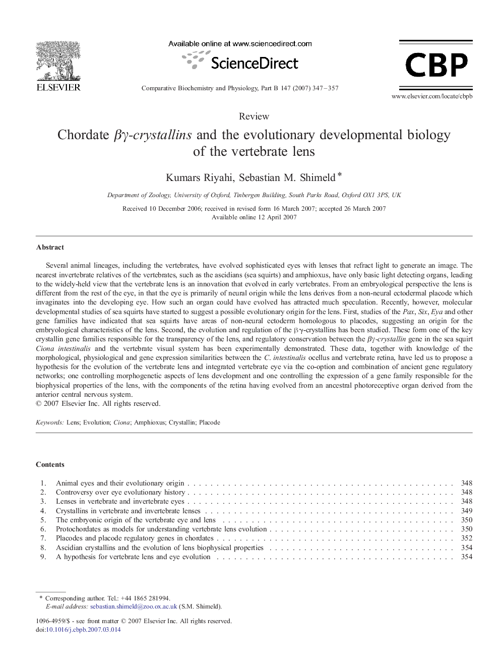 Chordate Î²Î³-crystallins and the evolutionary developmental biology of the vertebrate lens