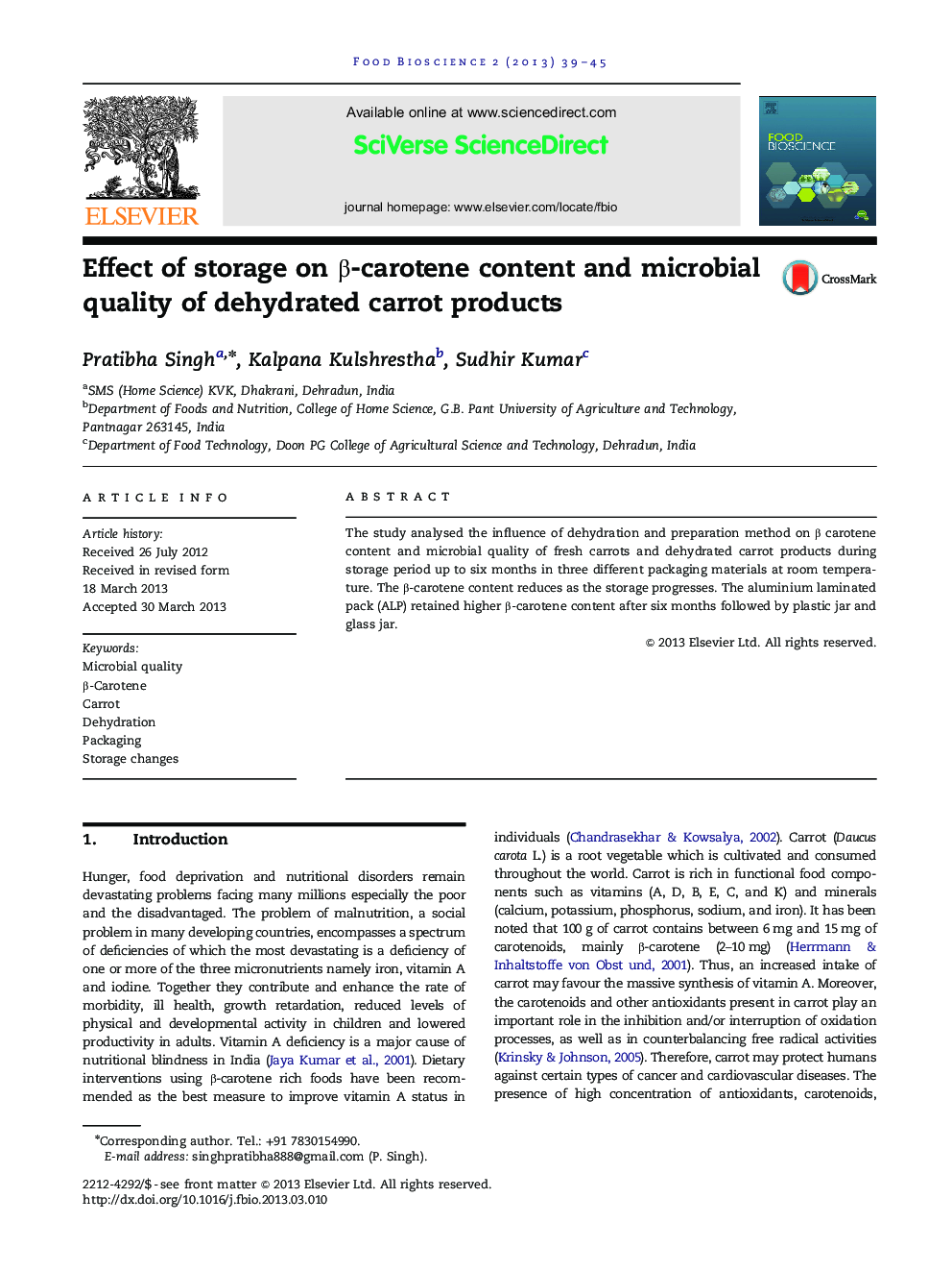 Effect of storage on β-carotene content and microbial quality of dehydrated carrot products