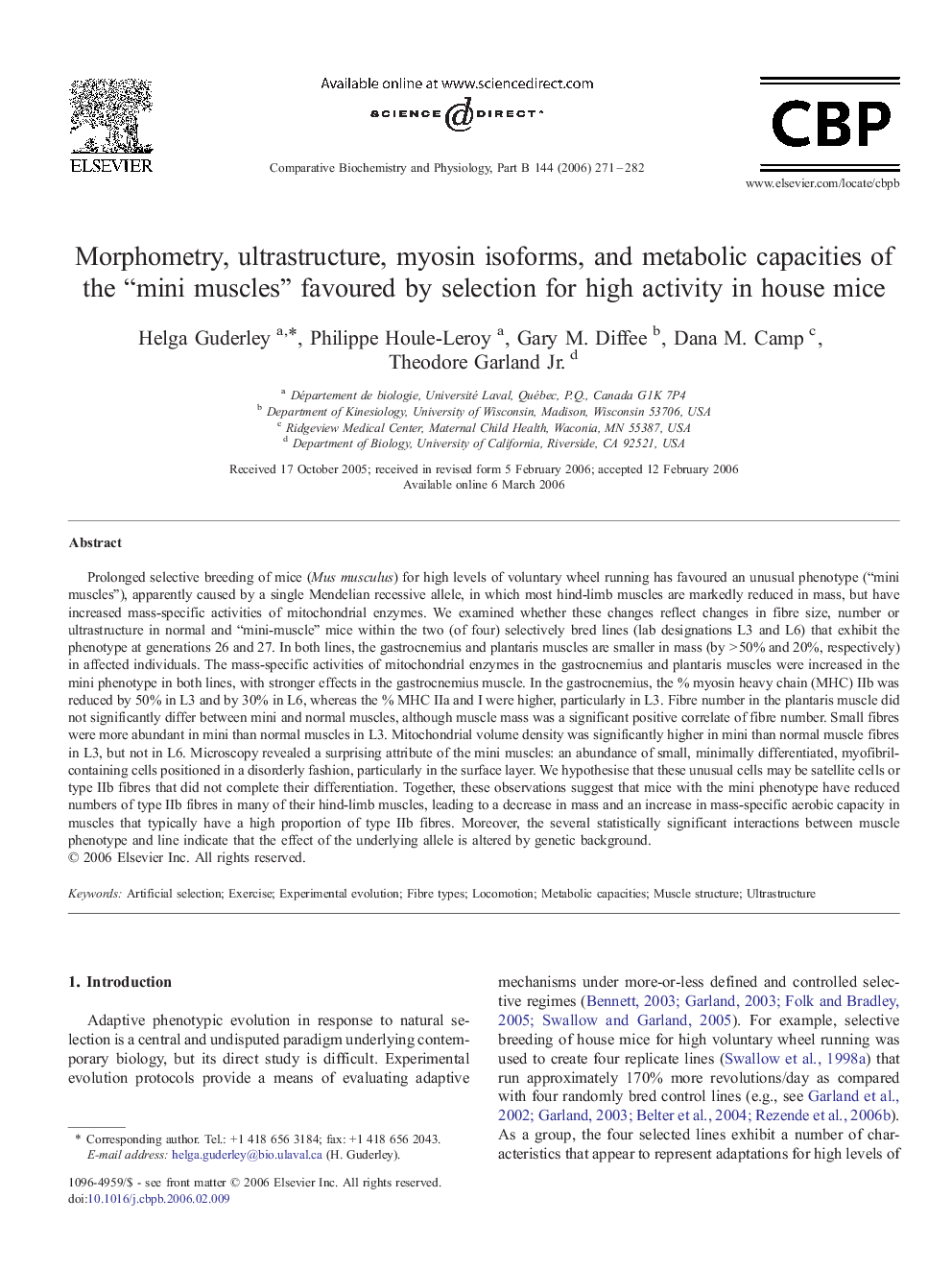 Morphometry, ultrastructure, myosin isoforms, and metabolic capacities of the “mini muscles” favoured by selection for high activity in house mice