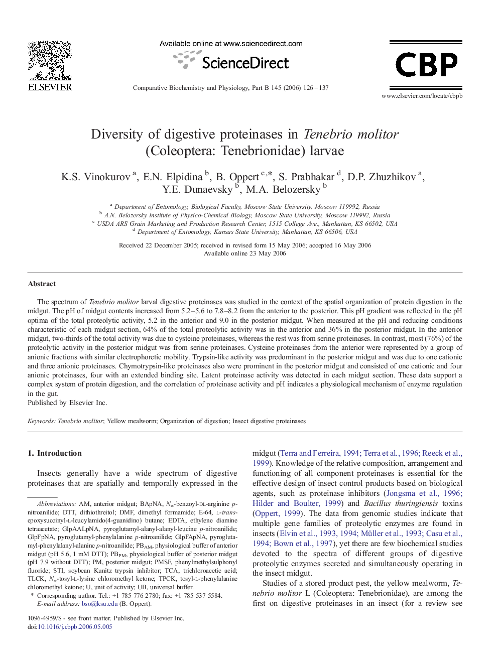 Diversity of digestive proteinases in Tenebrio molitor (Coleoptera: Tenebrionidae) larvae