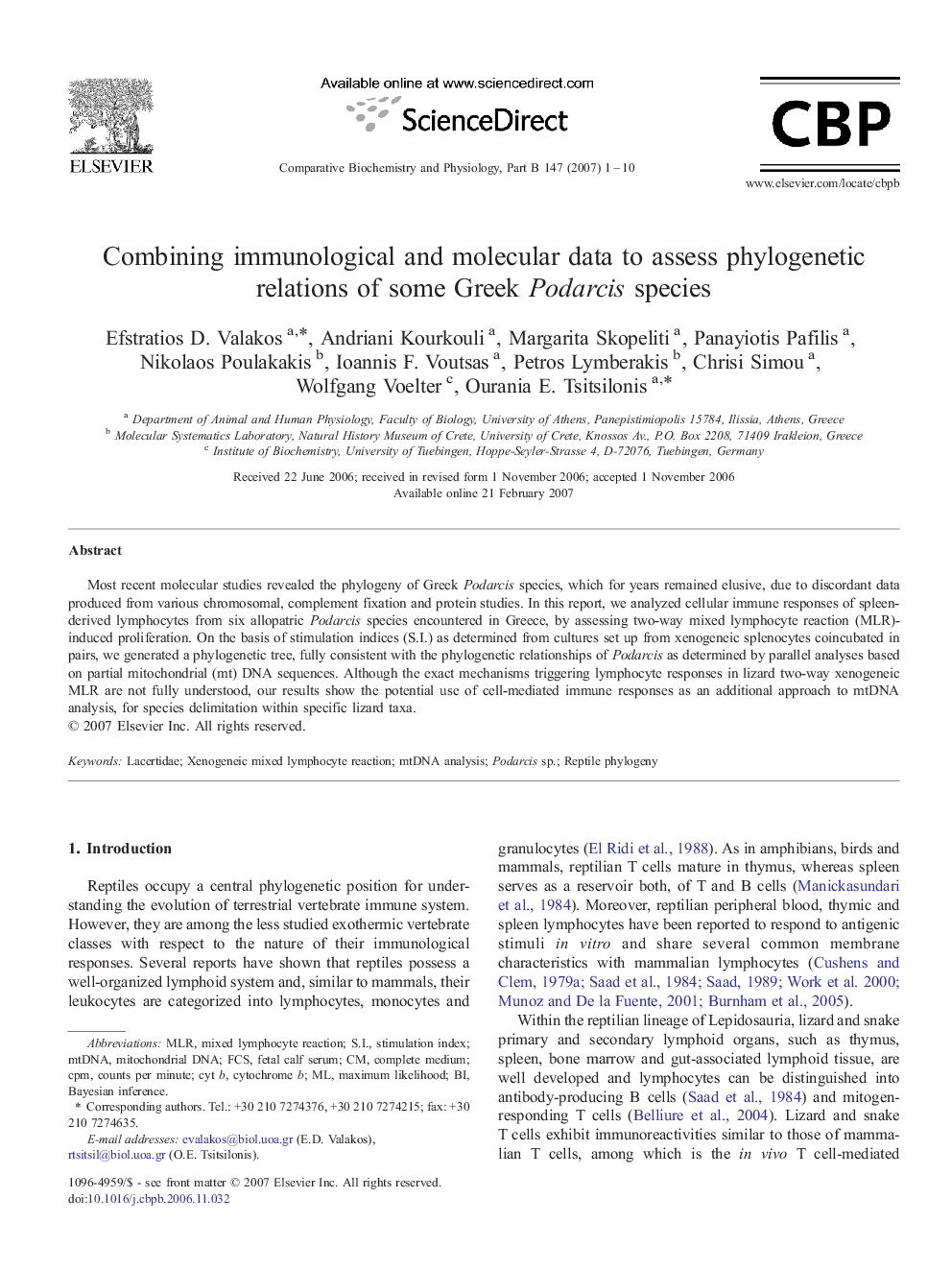 Combining immunological and molecular data to assess phylogenetic relations of some Greek Podarcis species