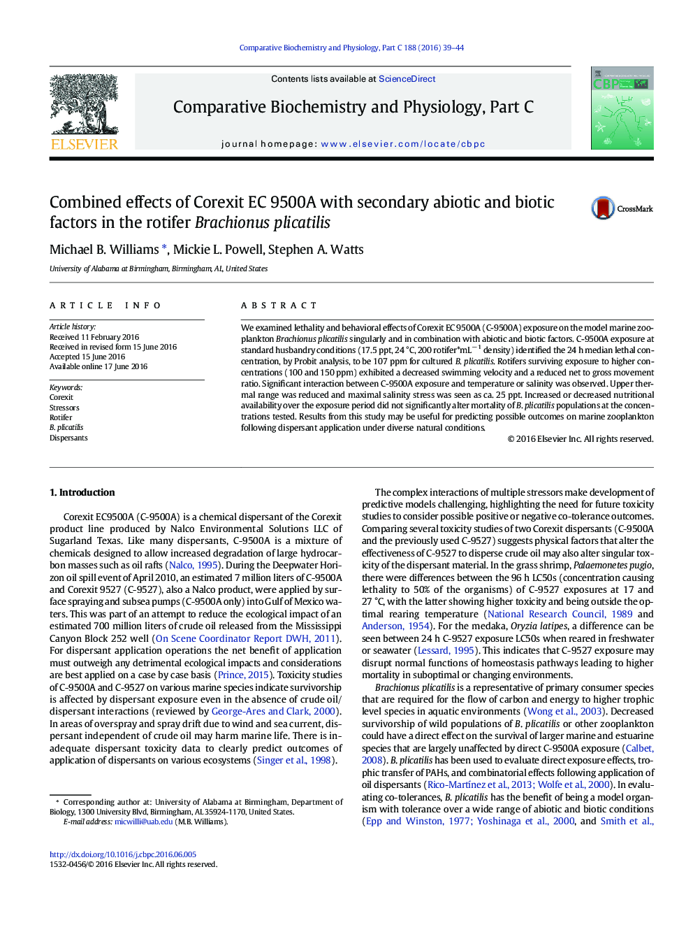 اثر ترکیبی از Corexit EC 9500A با عوامل غیر جاندار و جاندار ثانویه در plicatilis روتیفر گونه Brachionus