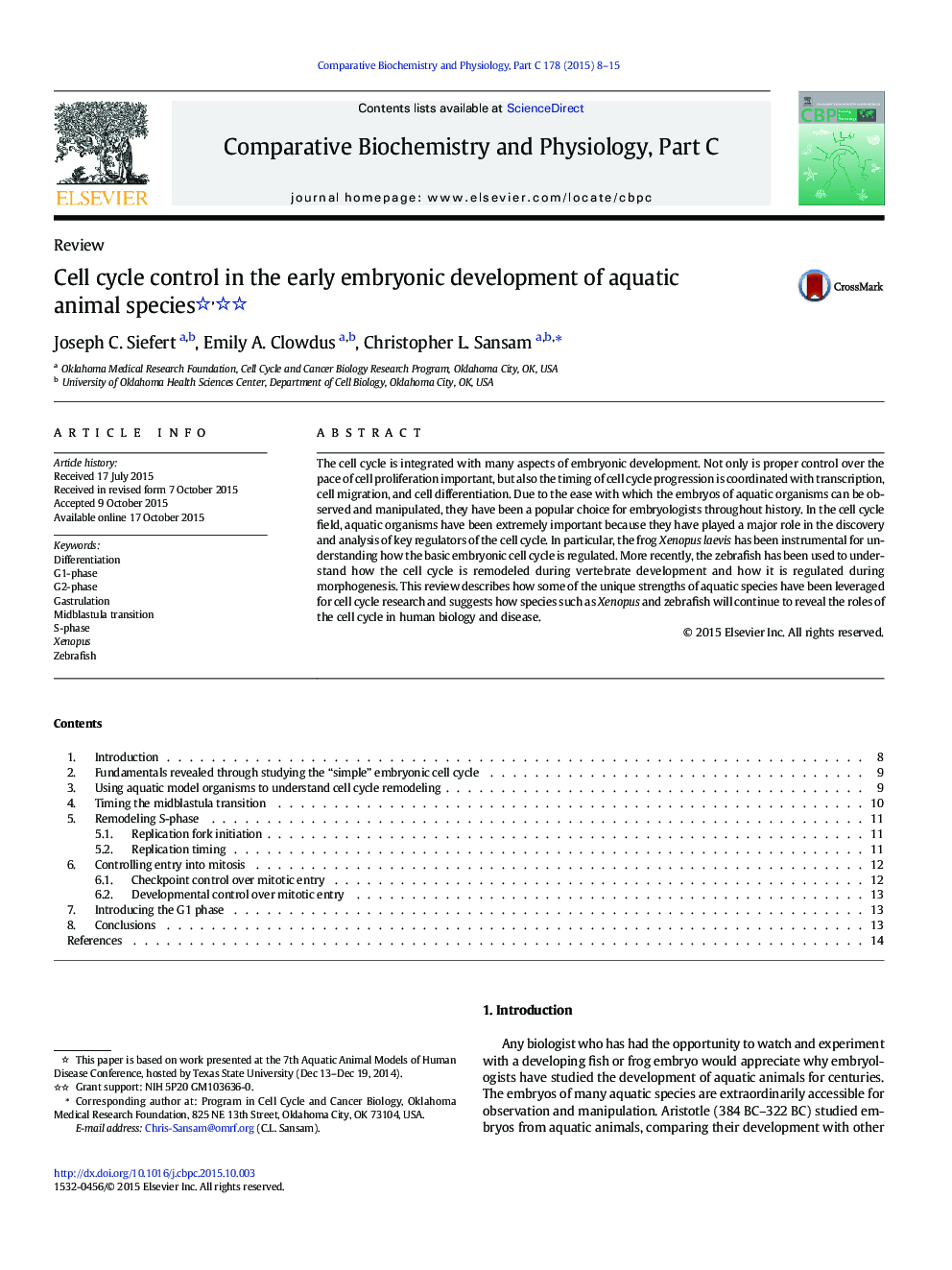 Cell cycle control in the early embryonic development of aquatic animal species 