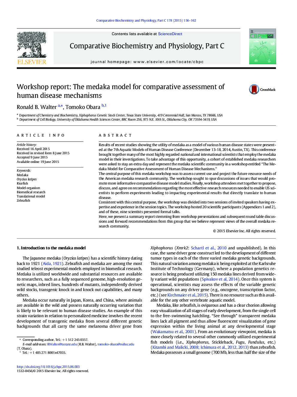 Workshop report: The medaka model for comparative assessment of human disease mechanisms