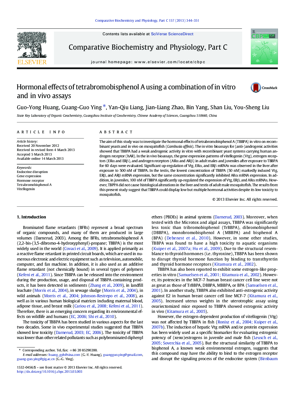 Hormonal effects of tetrabromobisphenol A using a combination of in vitro and in vivo assays