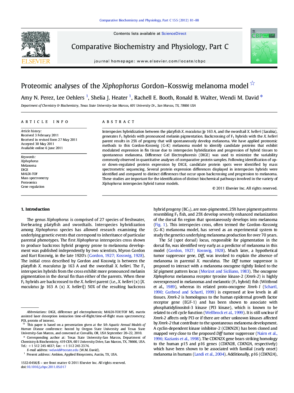 Proteomic analyses of the Xiphophorus Gordon-Kosswig melanoma model