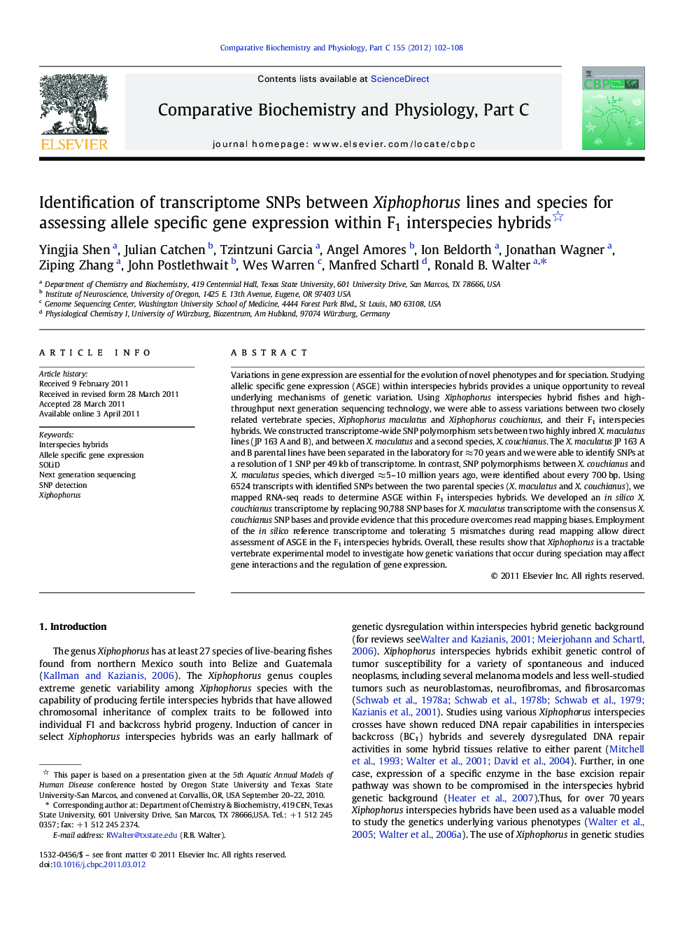 Identification of transcriptome SNPs between Xiphophorus lines and species for assessing allele specific gene expression within F1 interspecies hybrids 