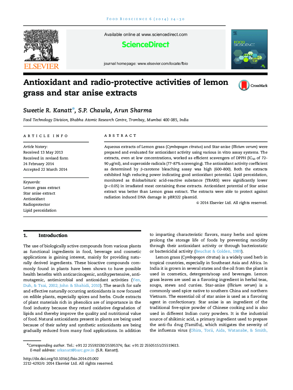 Antioxidant and radio-protective activities of lemon grass and star anise extracts
