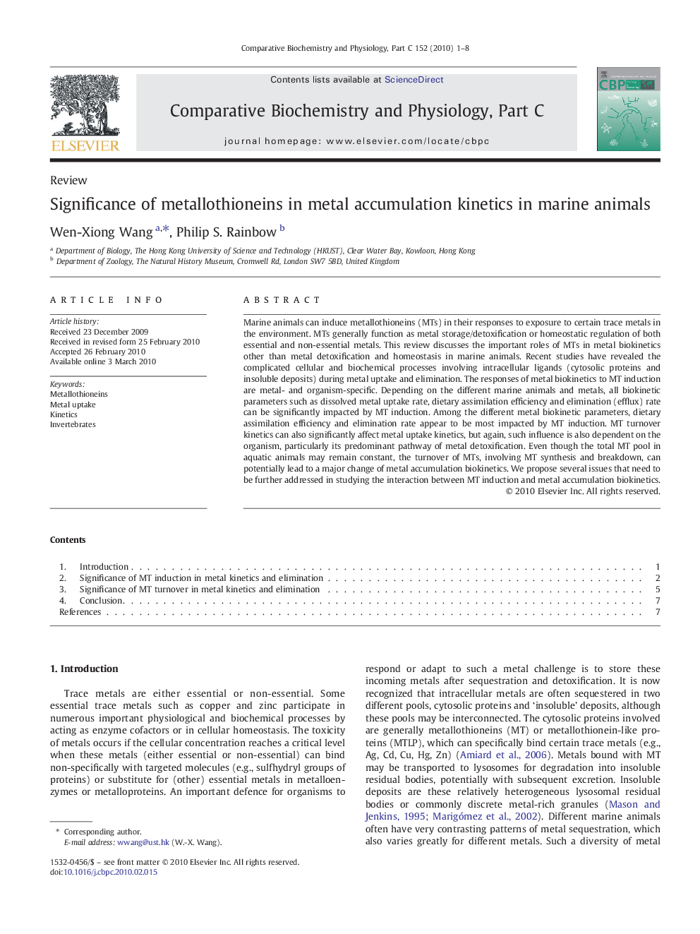 Significance of metallothioneins in metal accumulation kinetics in marine animals