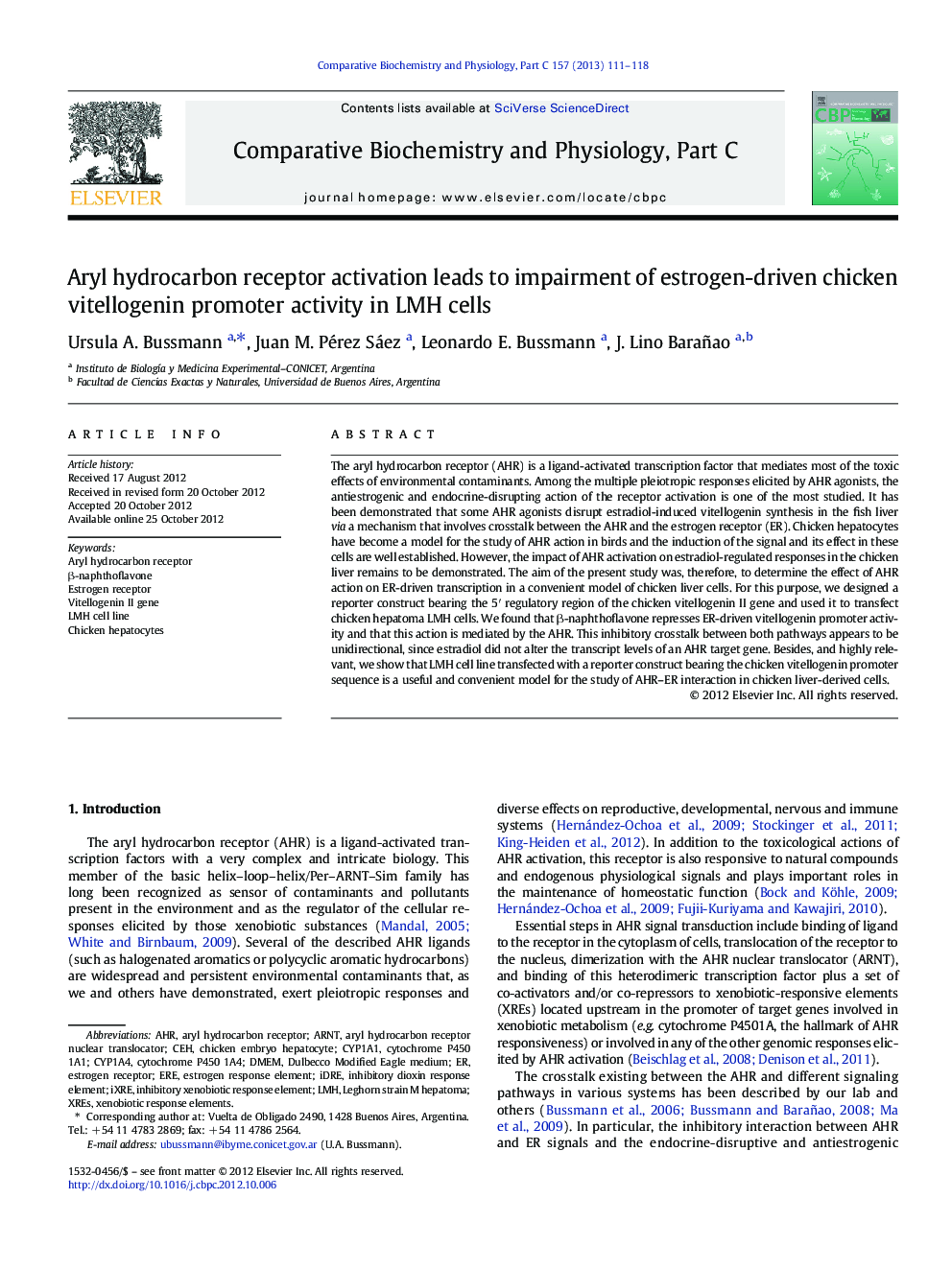 Aryl hydrocarbon receptor activation leads to impairment of estrogen-driven chicken vitellogenin promoter activity in LMH cells