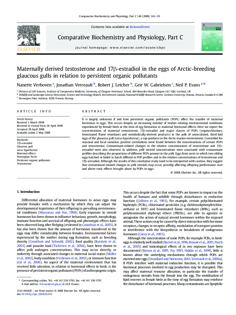 Maternally derived testosterone and 17β-estradiol in the eggs of Arctic-breeding glaucous gulls in relation to persistent organic pollutants