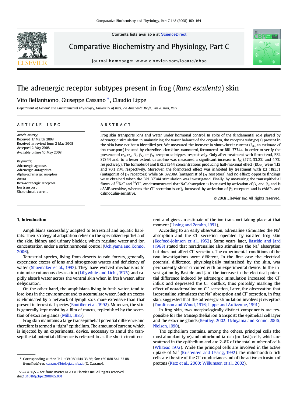 The adrenergic receptor subtypes present in frog (Rana esculenta) skin