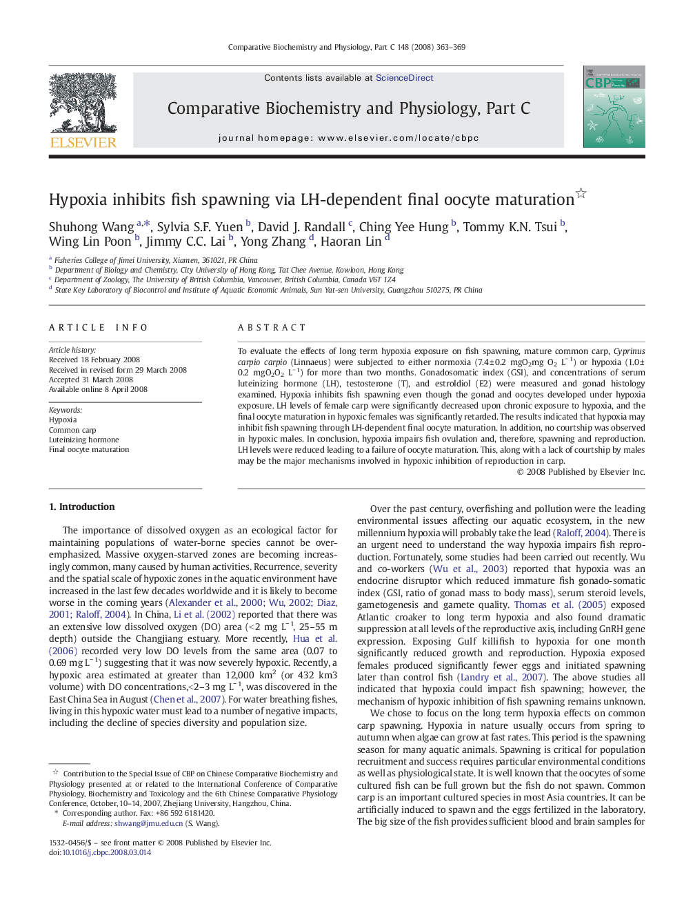 Hypoxia inhibits fish spawning via LH-dependent final oocyte maturation 