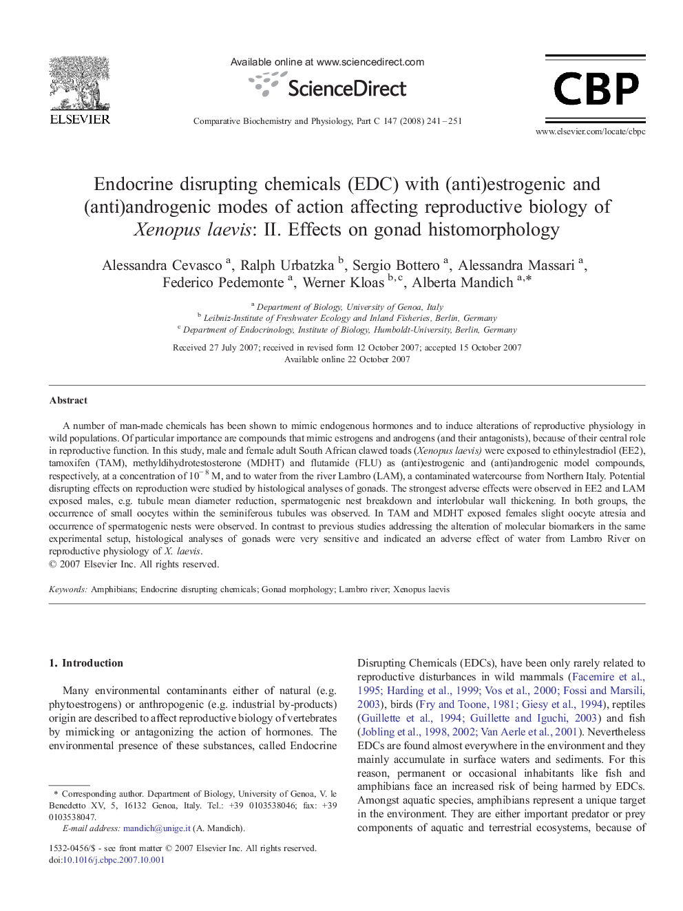 Endocrine disrupting chemicals (EDC) with (anti)estrogenic and (anti)androgenic modes of action affecting reproductive biology of Xenopus laevis: II. Effects on gonad histomorphology