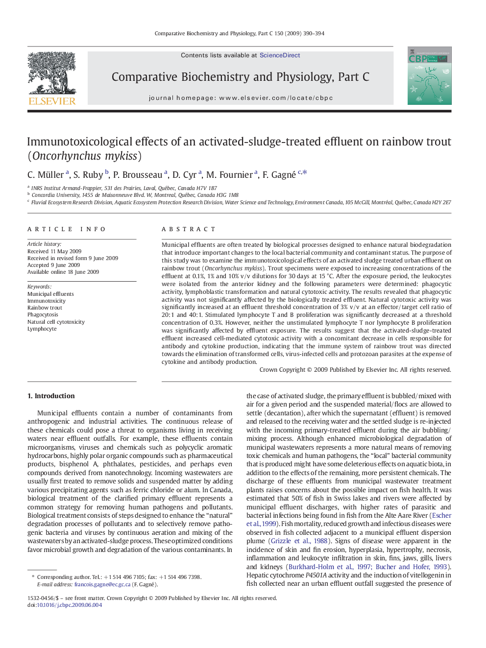 Immunotoxicological effects of an activated-sludge-treated effluent on rainbow trout (Oncorhynchus mykiss)