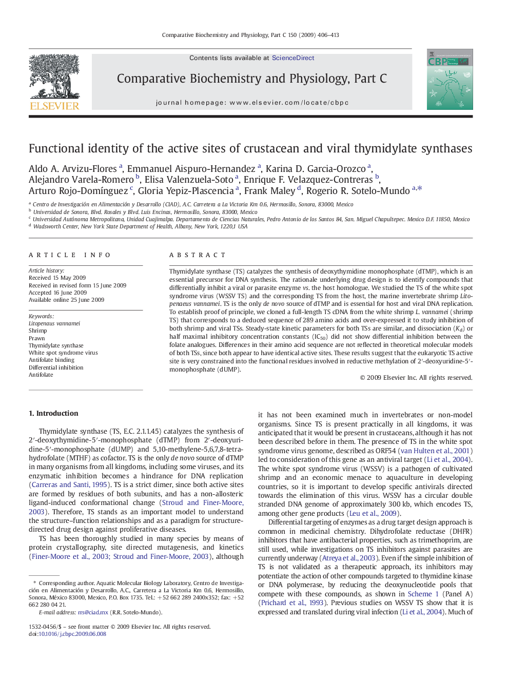 Functional identity of the active sites of crustacean and viral thymidylate synthases