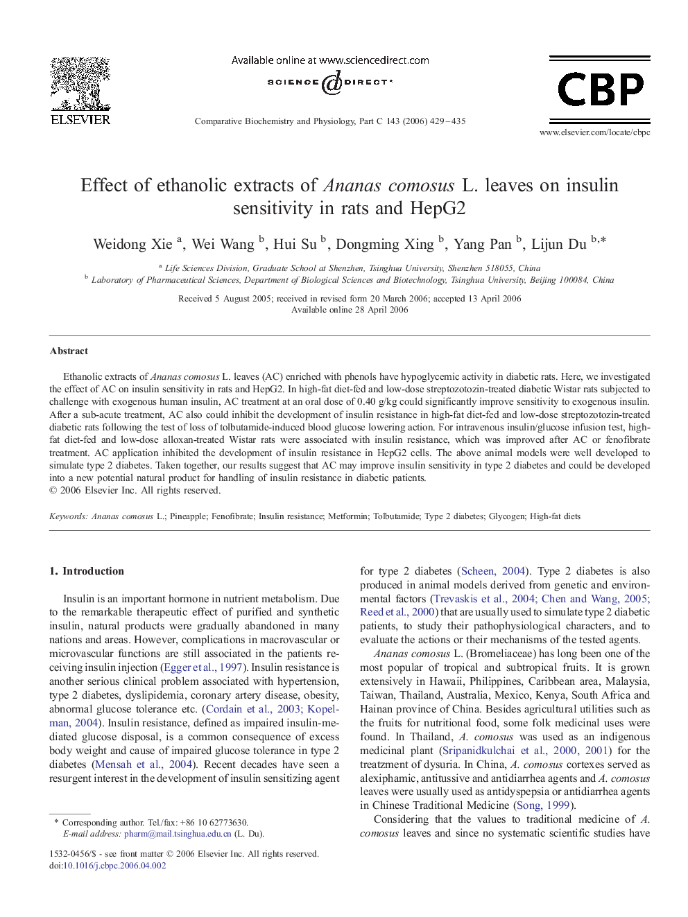 Effect of ethanolic extracts of Ananas comosus L. leaves on insulin sensitivity in rats and HepG2