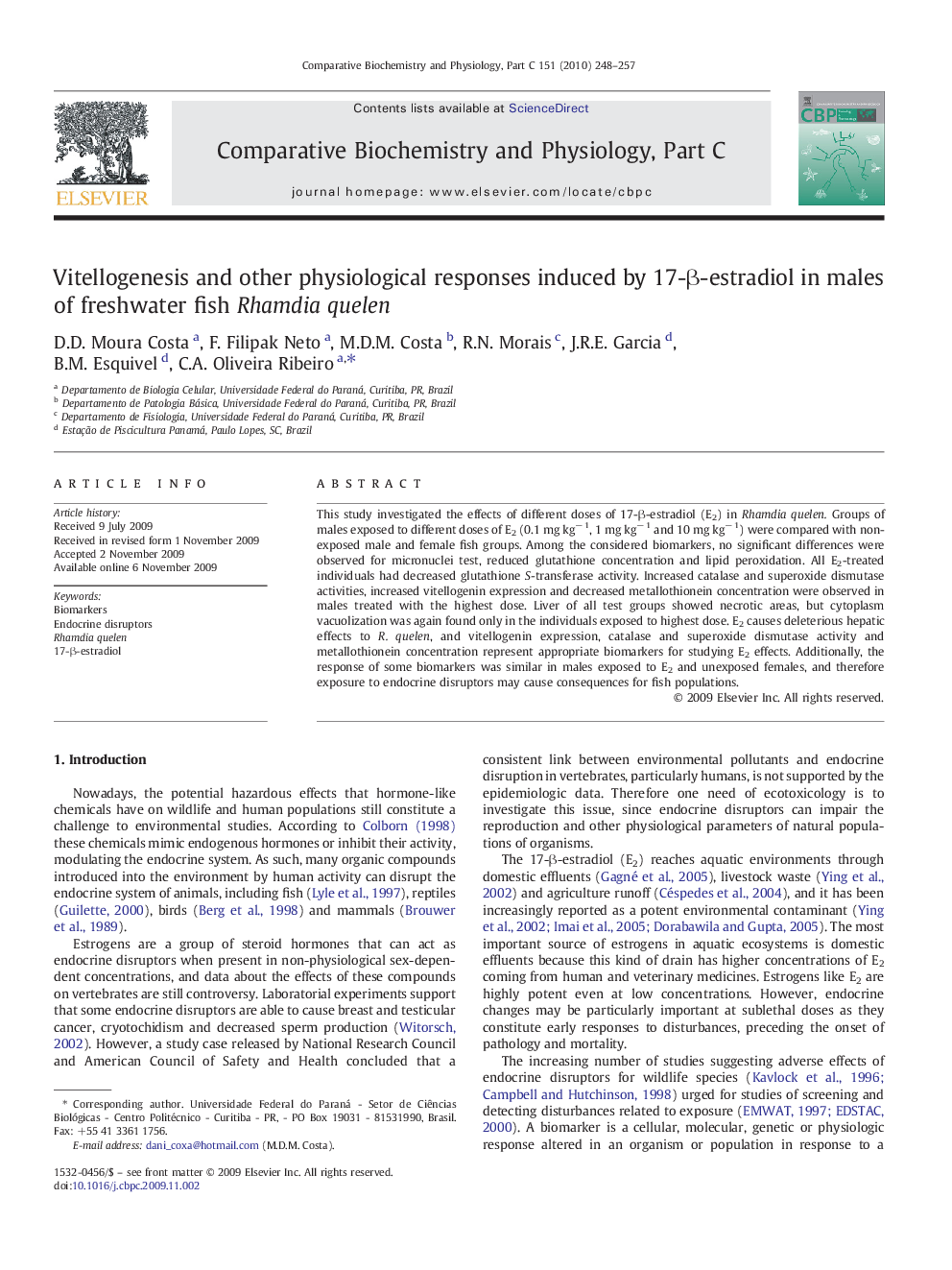 Vitellogenesis and other physiological responses induced by 17-Î²-estradiol in males of freshwater fish Rhamdia quelen