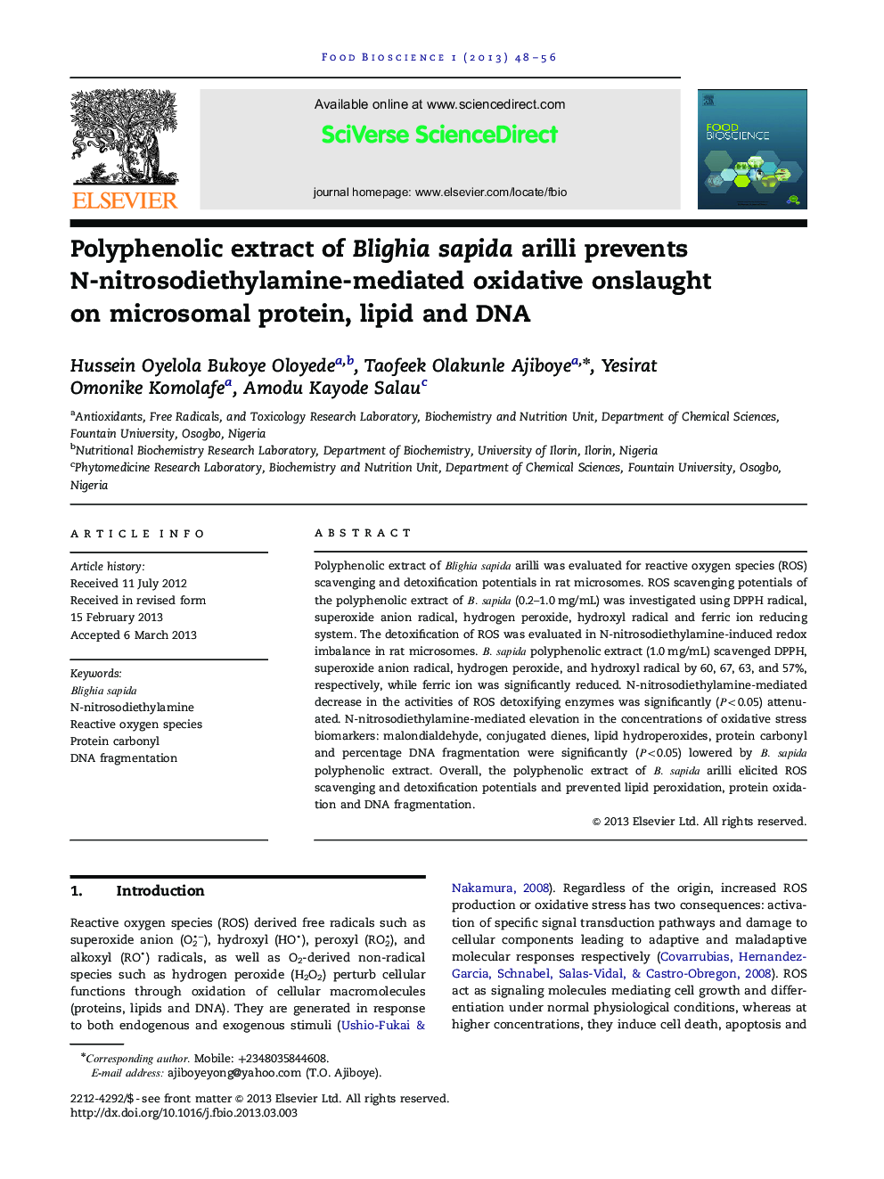Polyphenolic extract of Blighia sapida arilli prevents N-nitrosodiethylamine-mediated oxidative onslaught on microsomal protein, lipid and DNA