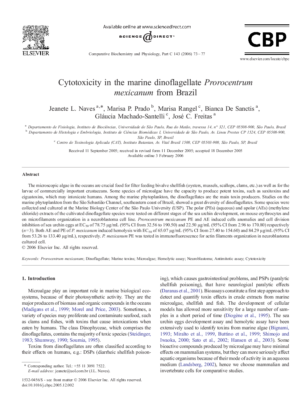 Cytotoxicity in the marine dinoflagellate Prorocentrum mexicanum from Brazil