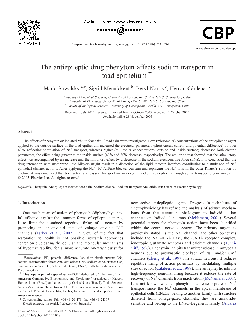 The antiepileptic drug phenytoin affects sodium transport in toad epithelium