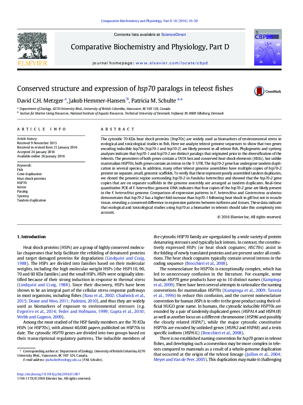 Conserved structure and expression of hsp70 paralogs in teleost fishes