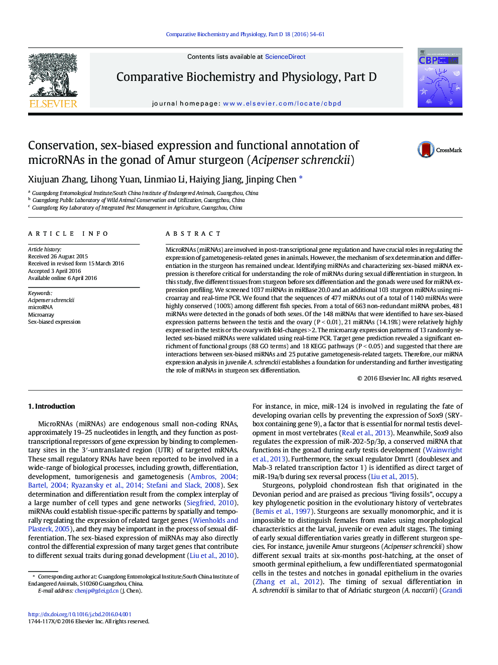 Conservation, sex-biased expression and functional annotation of microRNAs in the gonad of Amur sturgeon (Acipenser schrenckii)