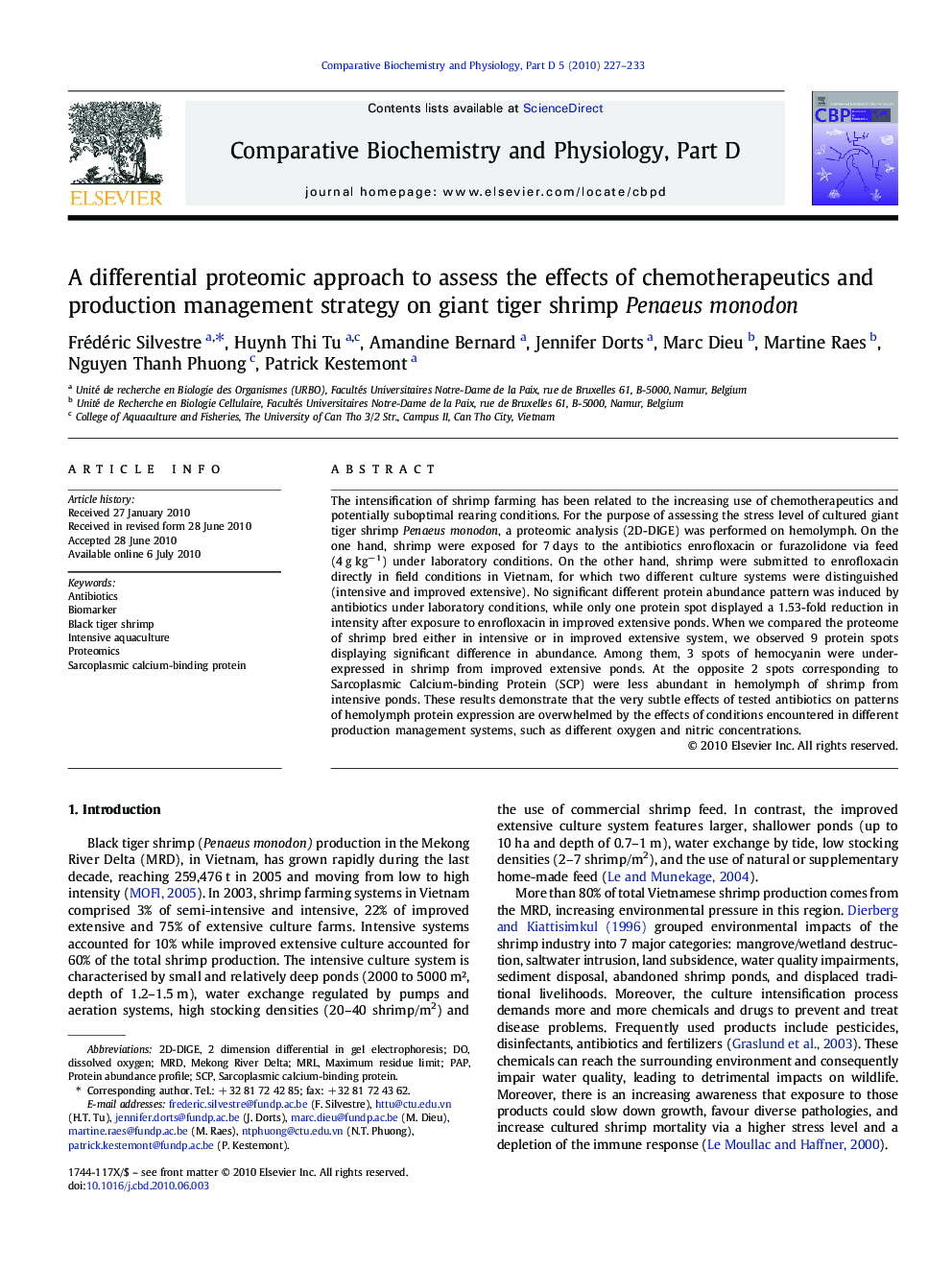 A differential proteomic approach to assess the effects of chemotherapeutics and production management strategy on giant tiger shrimp Penaeus monodon