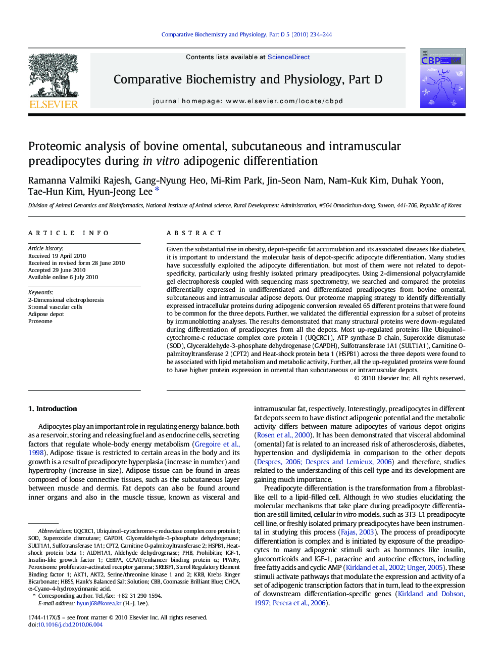 Proteomic analysis of bovine omental, subcutaneous and intramuscular preadipocytes during in vitro adipogenic differentiation