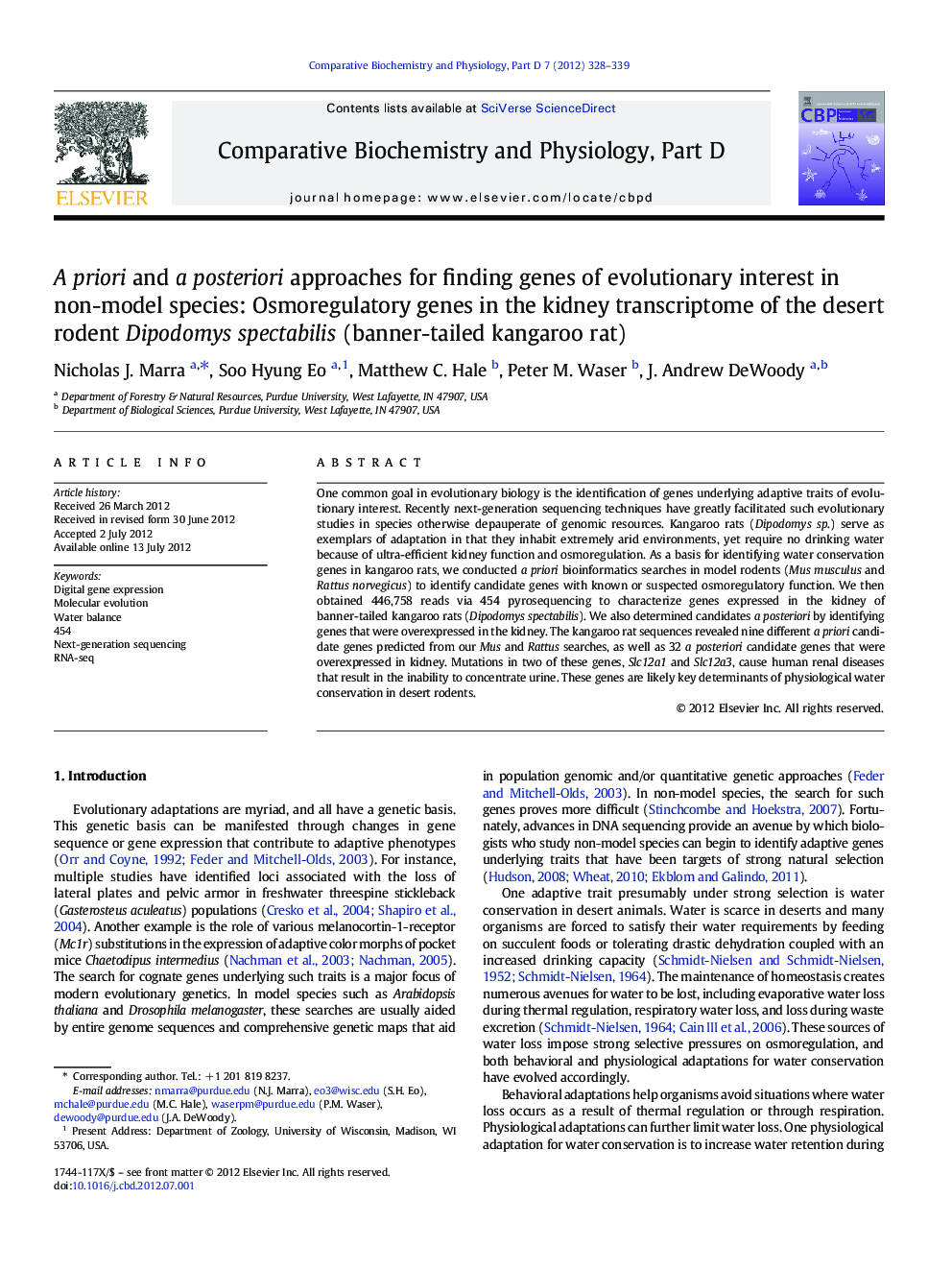 A priori and a posteriori approaches for finding genes of evolutionary interest in non-model species: Osmoregulatory genes in the kidney transcriptome of the desert rodent Dipodomys spectabilis (banner-tailed kangaroo rat)