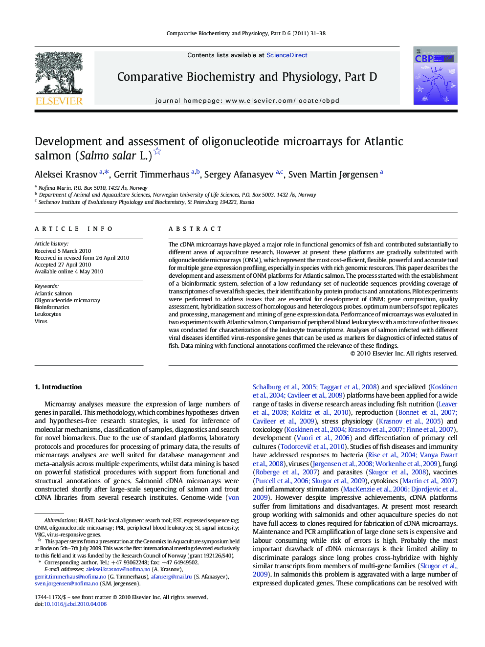 Development and assessment of oligonucleotide microarrays for Atlantic salmon (Salmo salar L.) 