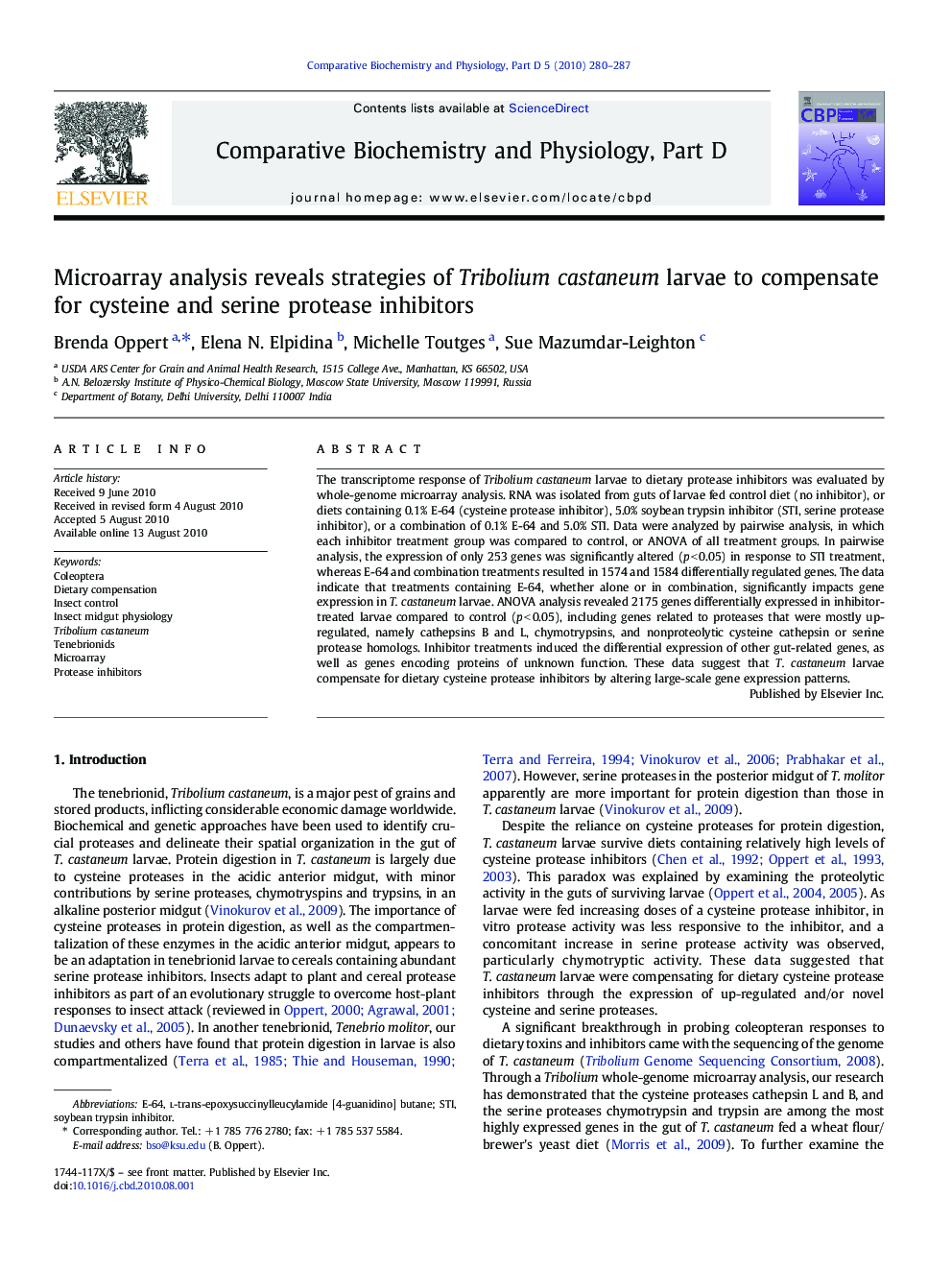 Microarray analysis reveals strategies of Tribolium castaneum larvae to compensate for cysteine and serine protease inhibitors