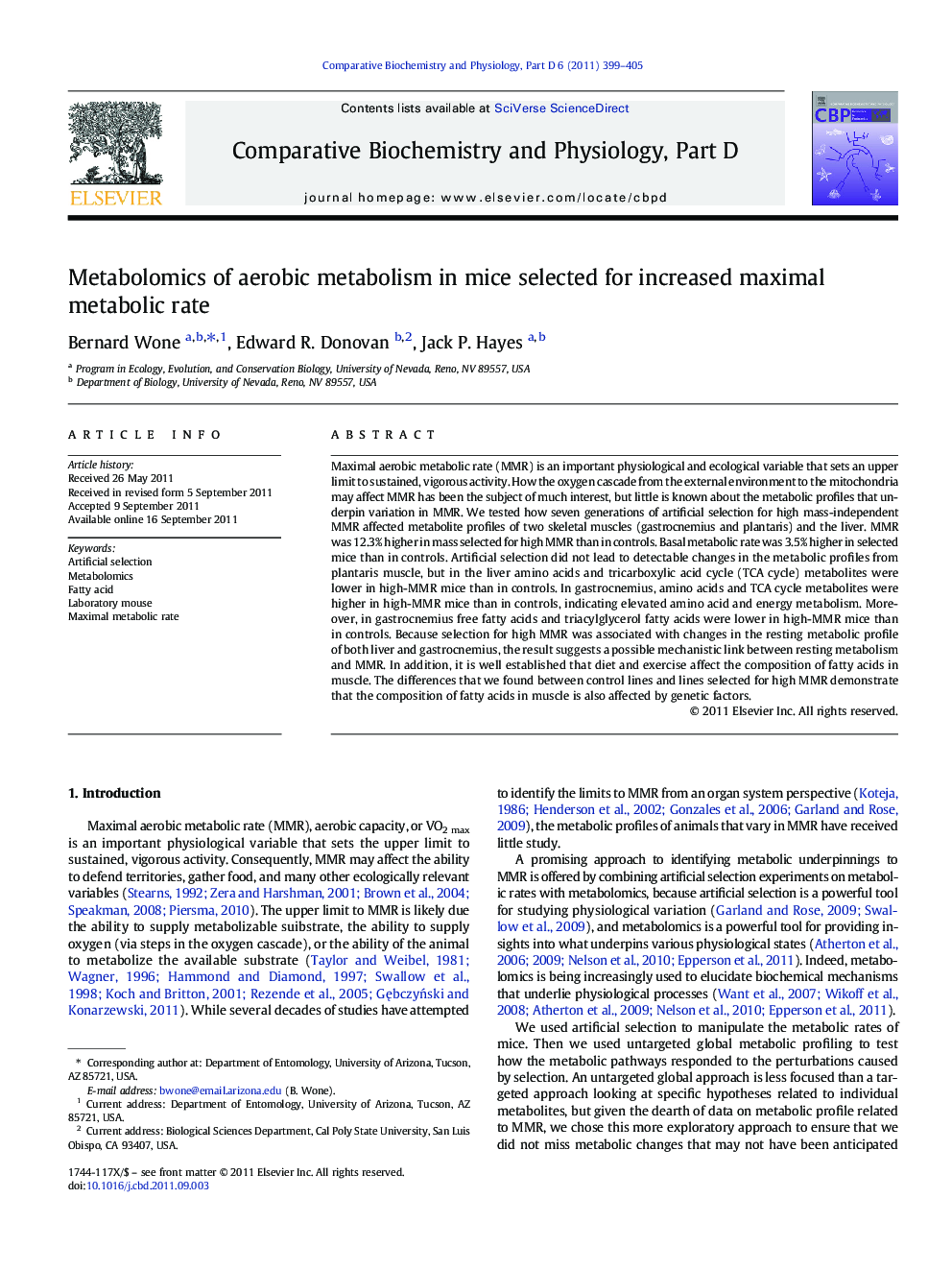 Metabolomics of aerobic metabolism in mice selected for increased maximal metabolic rate