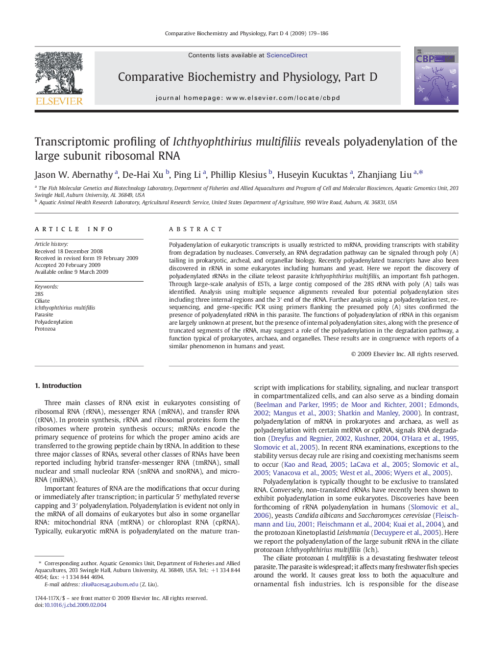 Transcriptomic profiling of Ichthyophthirius multifiliis reveals polyadenylation of the large subunit ribosomal RNA