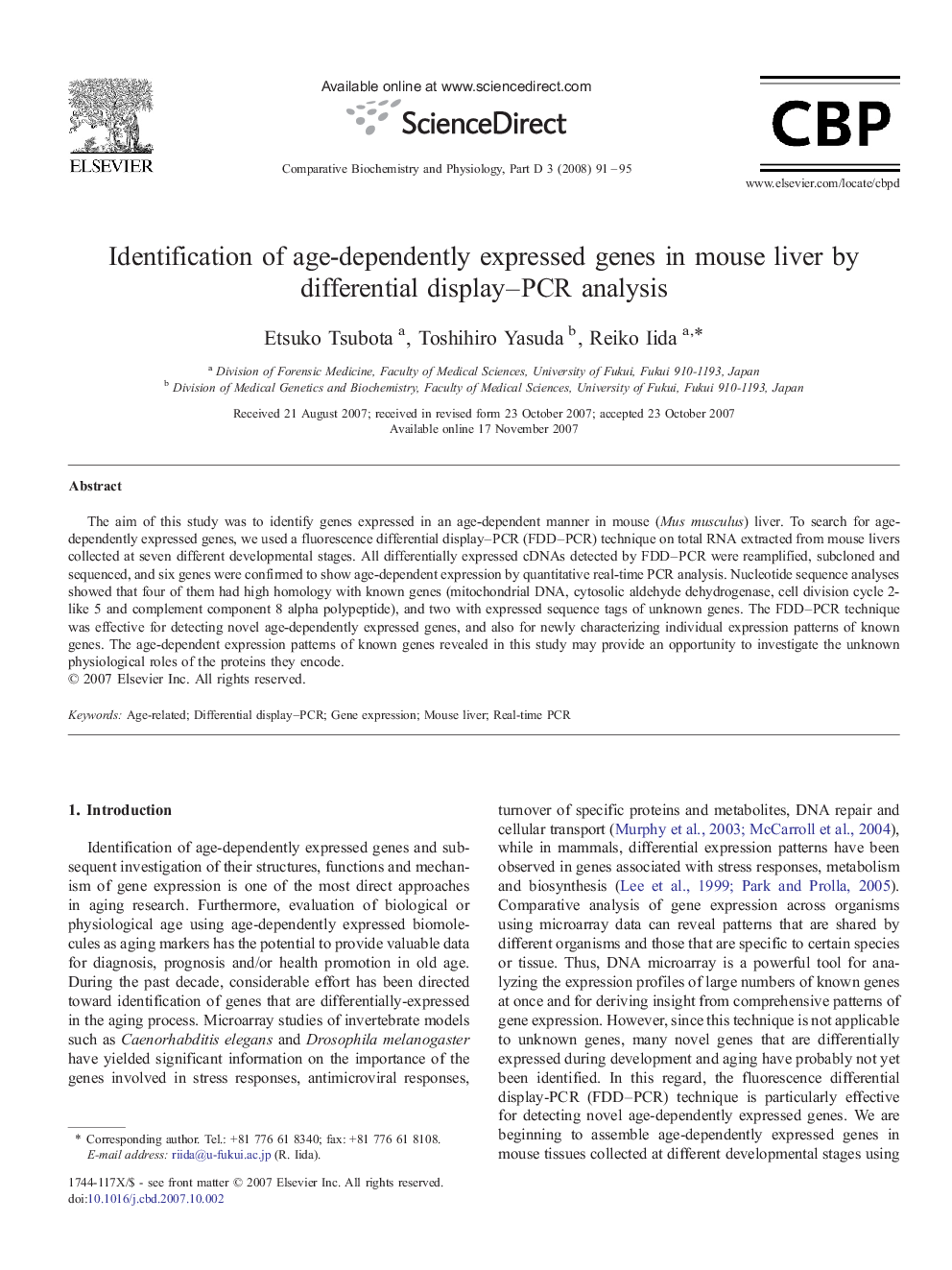 Identification of age-dependently expressed genes in mouse liver by differential display–PCR analysis