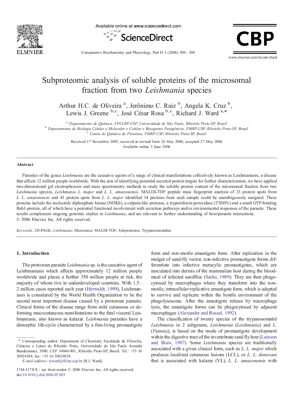 Subproteomic analysis of soluble proteins of the microsomal fraction from two Leishmania species