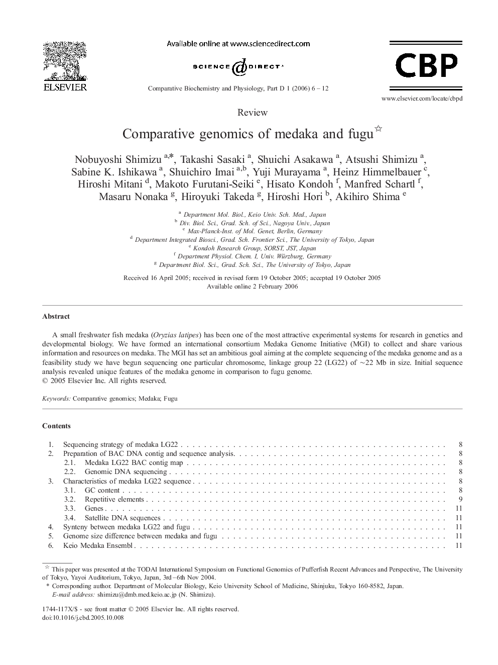 Comparative genomics of medaka and fugu 