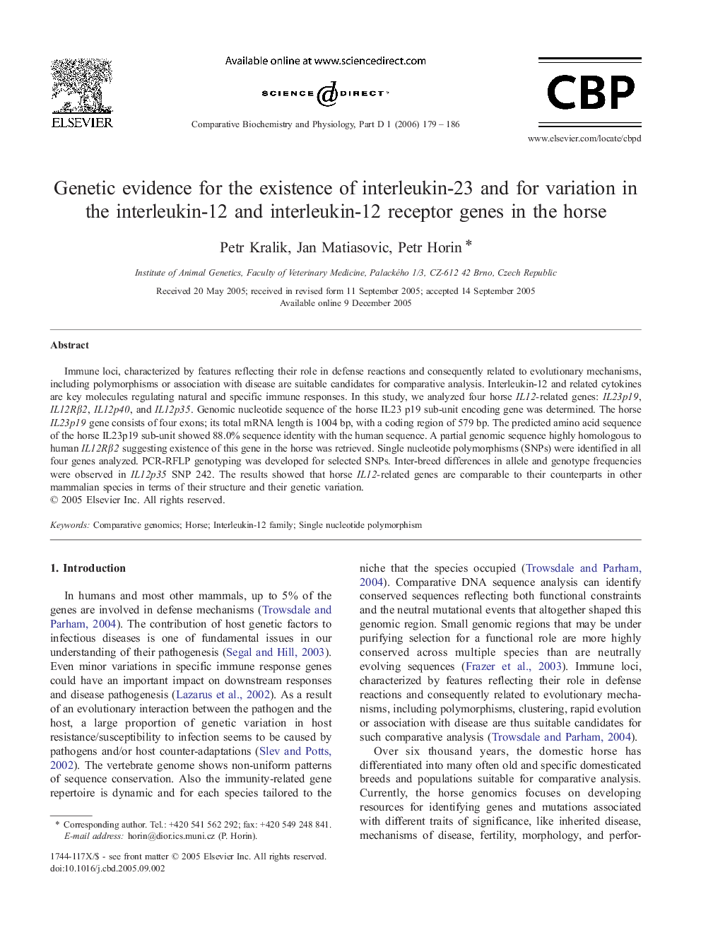 Genetic evidence for the existence of interleukin-23 and for variation in the interleukin-12 and interleukin-12 receptor genes in the horse