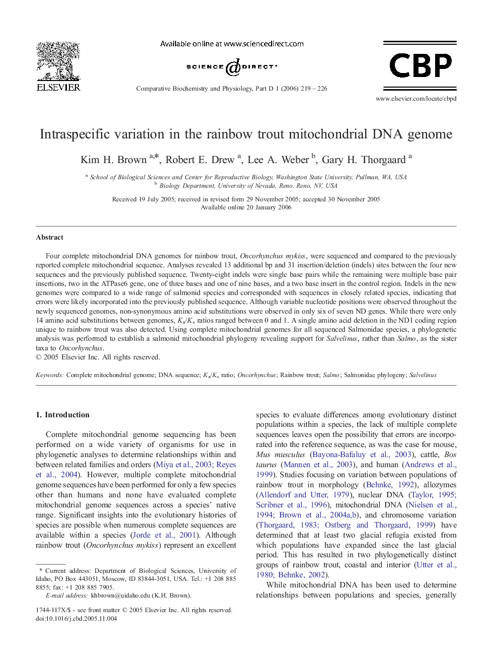 Intraspecific variation in the rainbow trout mitochondrial DNA genome