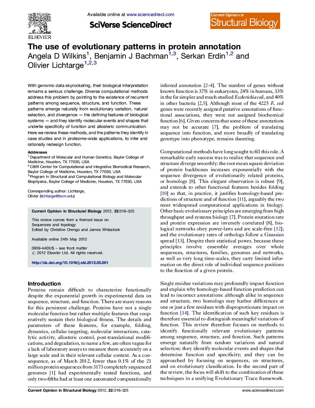 The use of evolutionary patterns in protein annotation