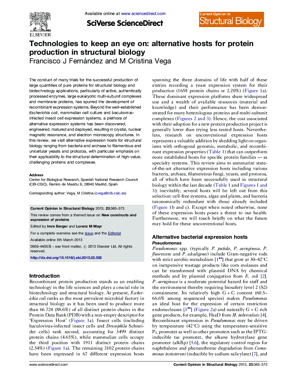Technologies to keep an eye on: alternative hosts for protein production in structural biology