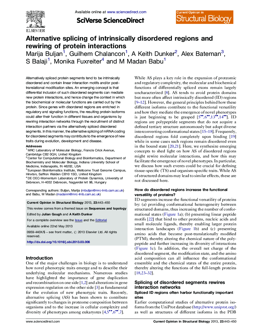 Alternative splicing of intrinsically disordered regions and rewiring of protein interactions