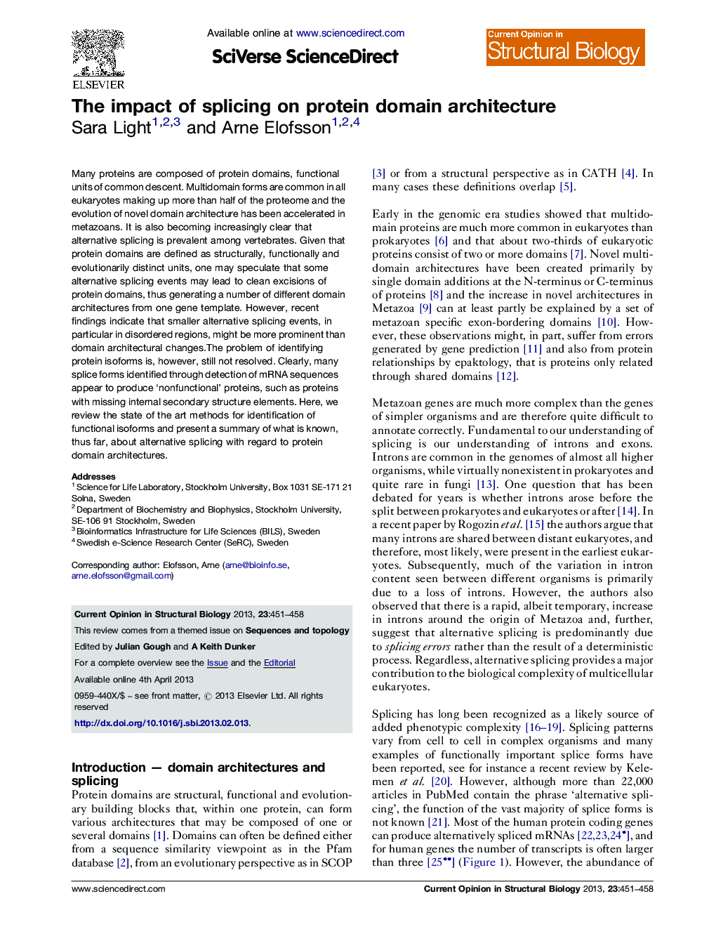 The impact of splicing on protein domain architecture