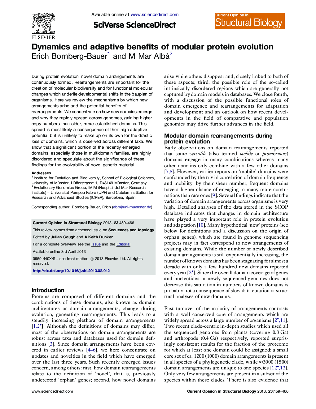 Dynamics and adaptive benefits of modular protein evolution