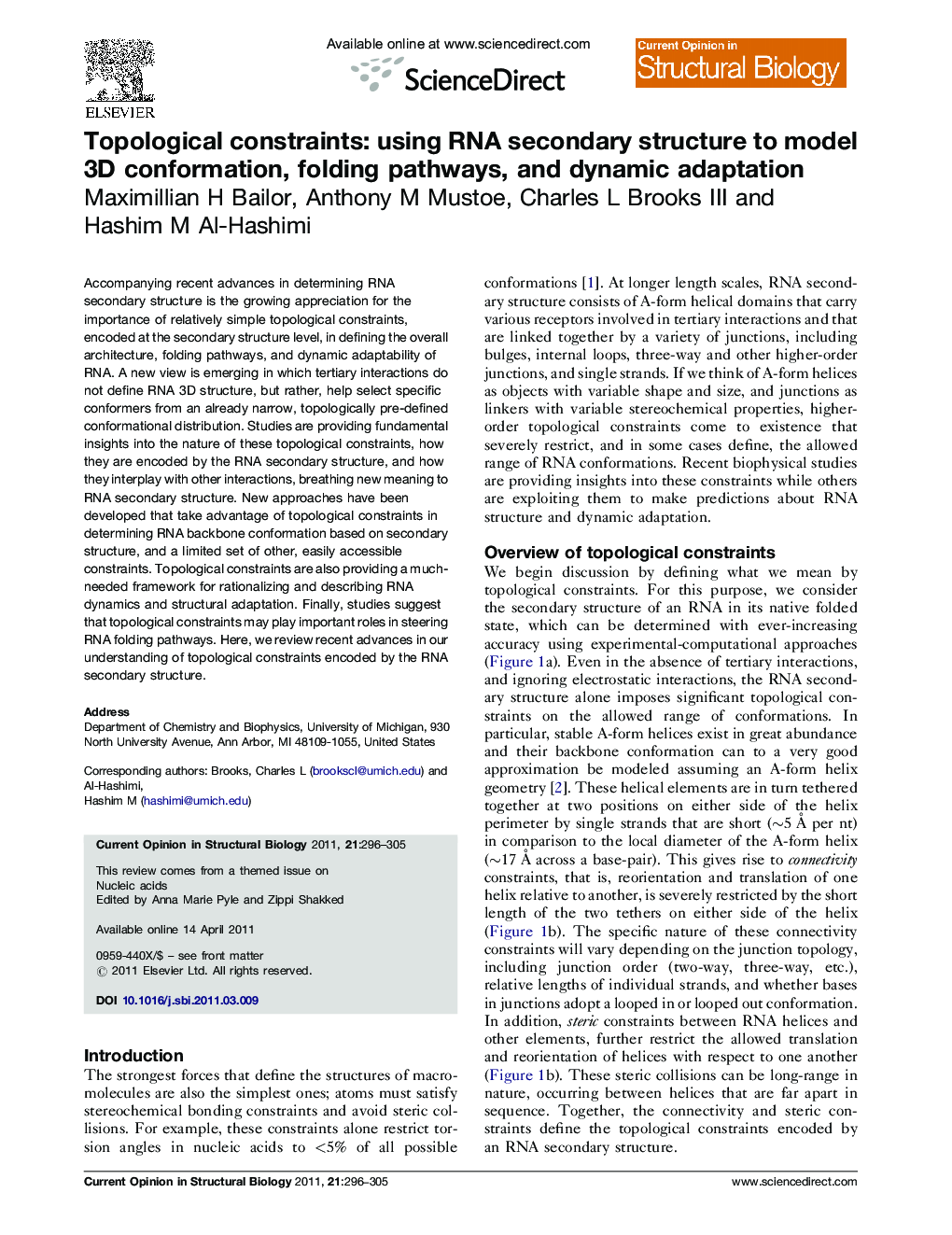 Topological constraints: using RNA secondary structure to model 3D conformation, folding pathways, and dynamic adaptation