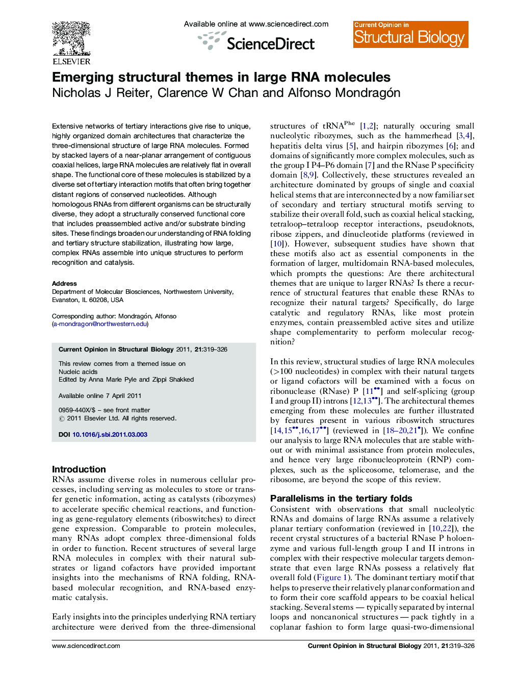 Emerging structural themes in large RNA molecules