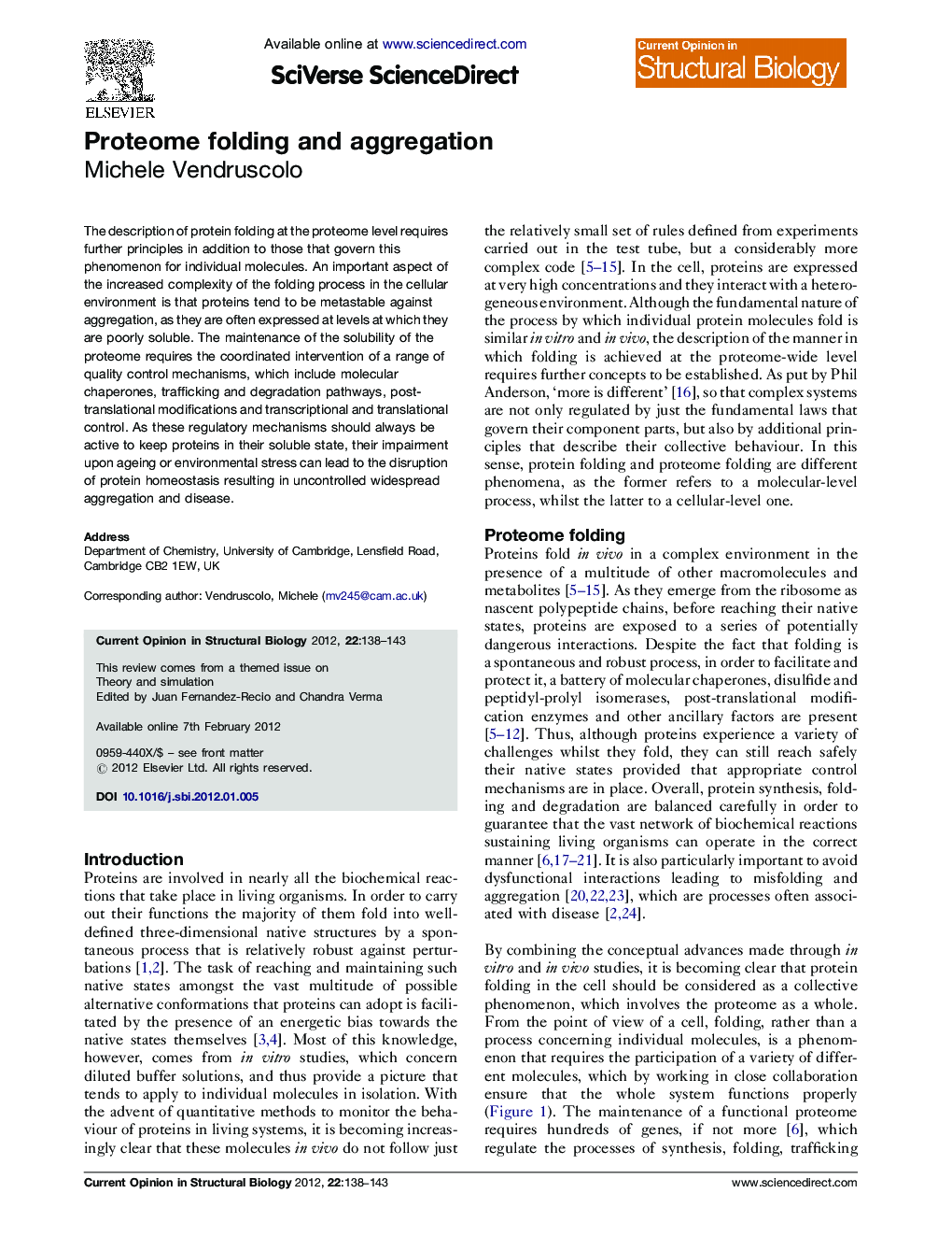 Proteome folding and aggregation