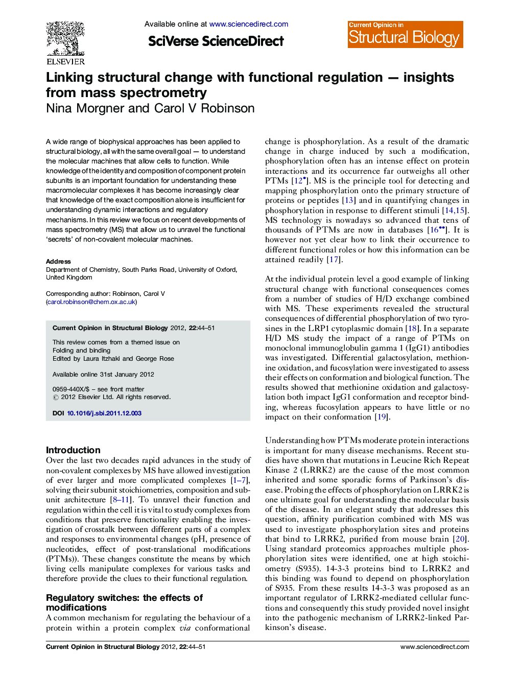 Linking structural change with functional regulation — insights from mass spectrometry
