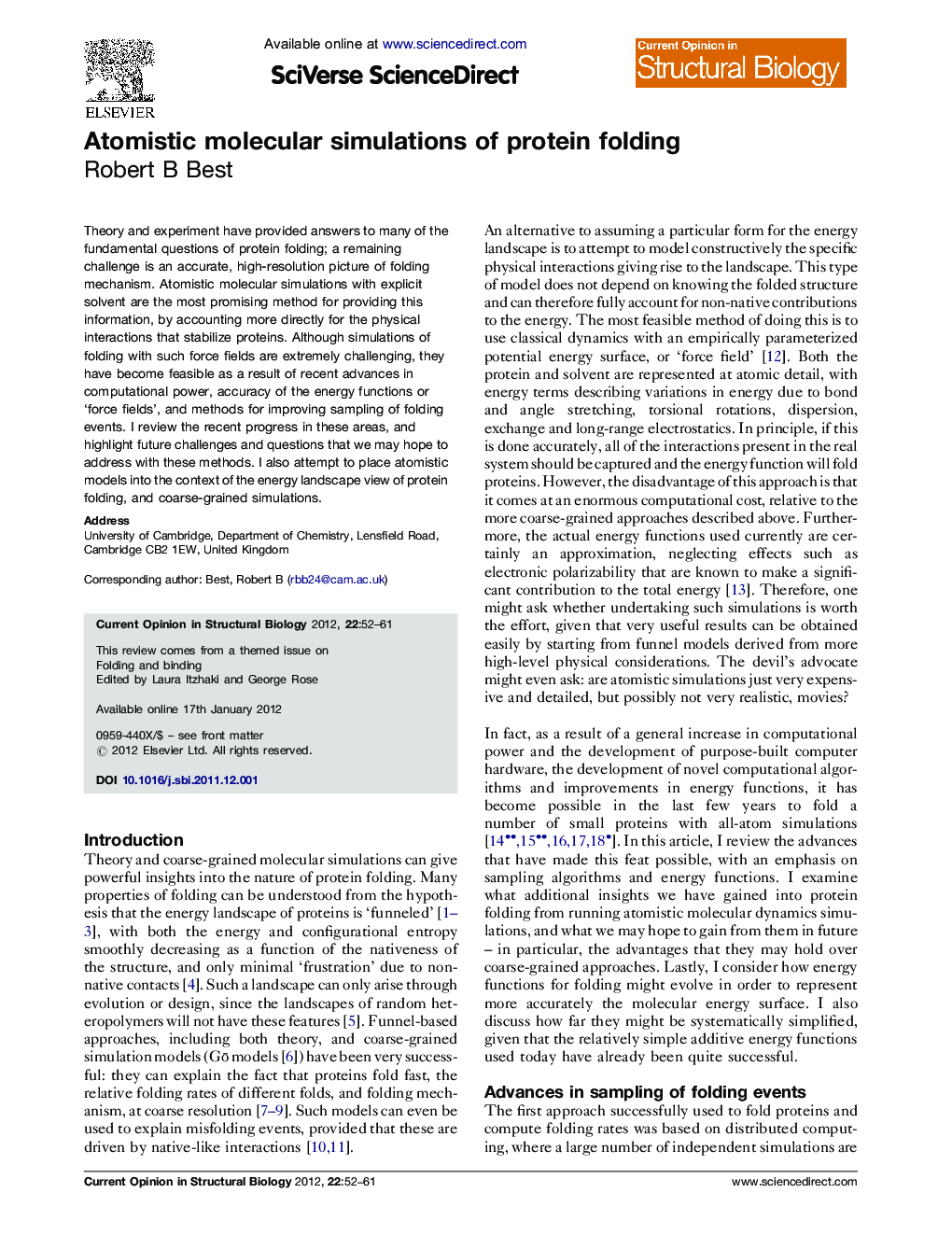 Atomistic molecular simulations of protein folding