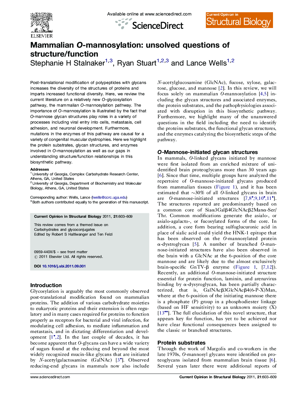 Mammalian O-mannosylation: unsolved questions of structure/function